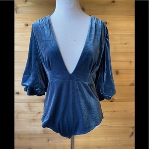 NWT blue velvet bodysuit, large
